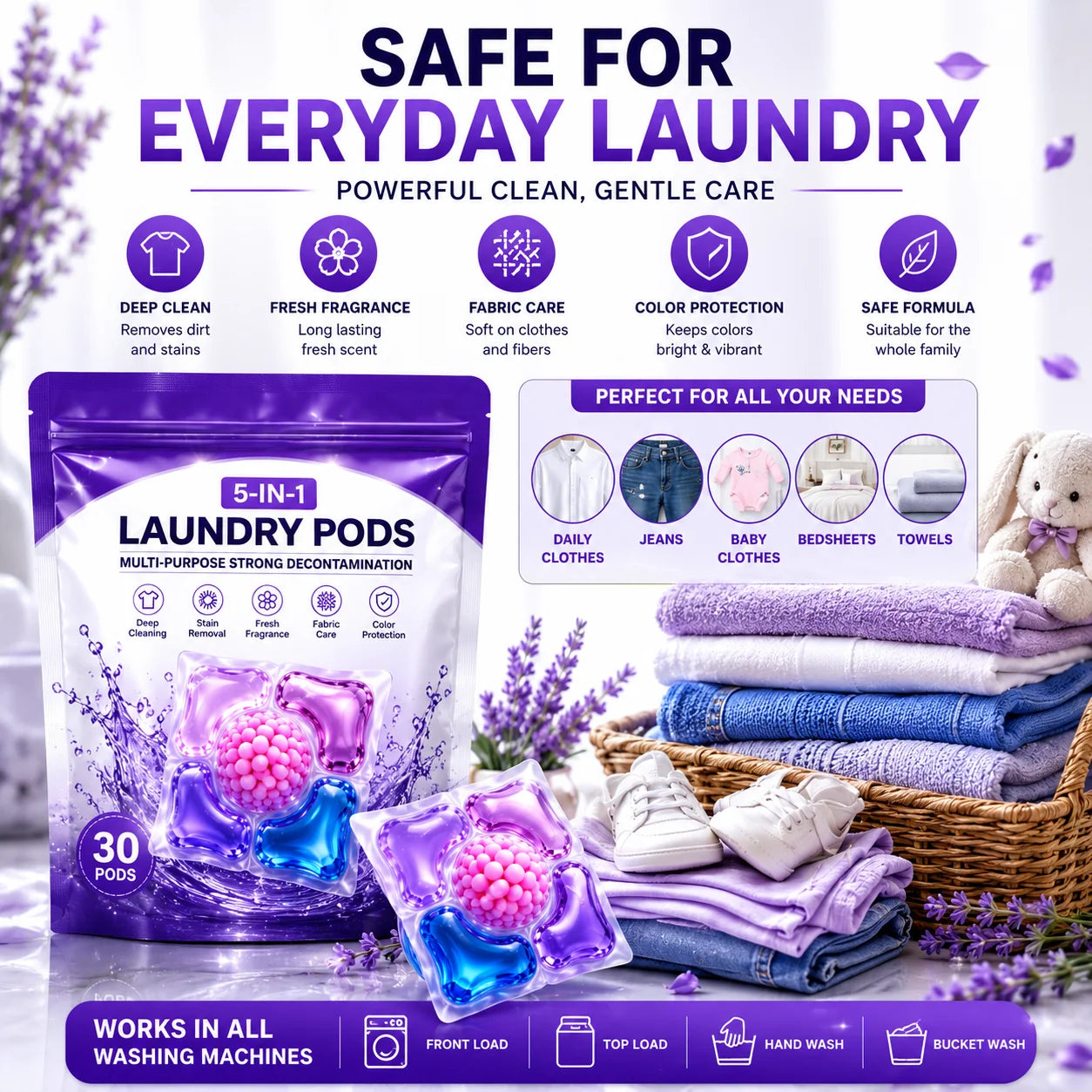 Multi-purpose Strong Decontamination Detergent Cloth Washing POD