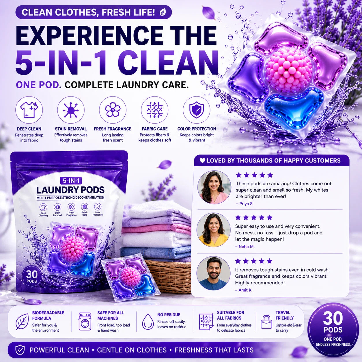 Multi-purpose Strong Decontamination Detergent Cloth Washing POD